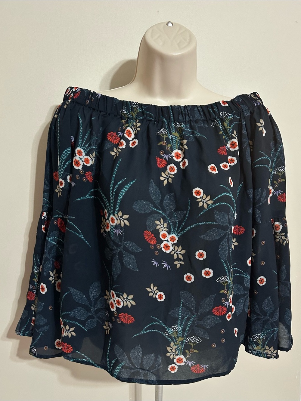 Japna Navy Floral Off-Shoulder Blouse